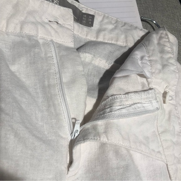 ASOS linen blend pant wide leg crop rolled hem side tie and button zip closure 6 - Picture 6 of 7